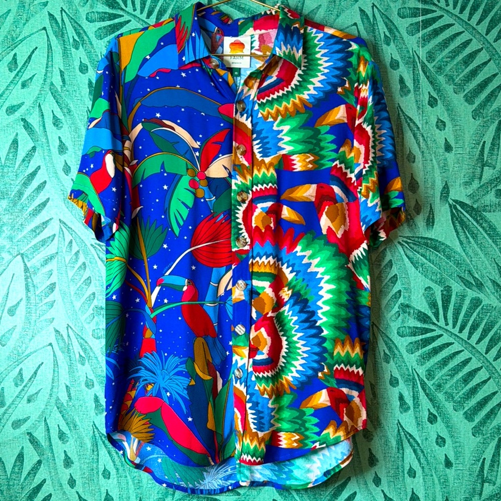Farm Rio Mixed Blue Prints uni Shirt NEW sz xs-s